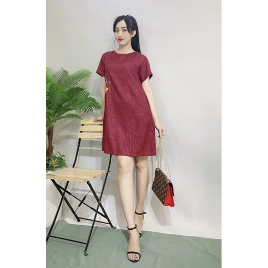 Đầm Liền Tay Ngắn Dáng Suông Cổ Tròn Cao Cấp - Váy Thun Cotton Họa Tiết Chùm Hoa - Váy Xuất Khẩu | BigBuy360 - bigbuy360.vn