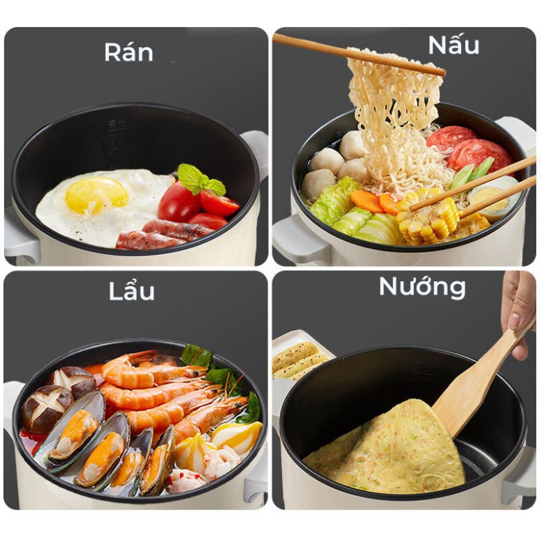 Nồi điện đa năng KÈM LỒNG HẤP 2IN1 - Nồi lẩu mini cao cấp tay cầm chống nóng, chống dính, dung tích 2.5L,công suất 800W