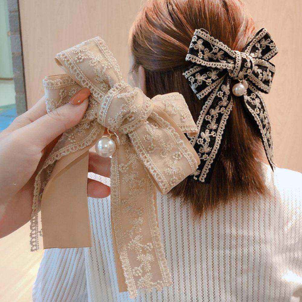 MELODG Kẹp Tóc Nơ Lớn Bằng Vải Ren Xinh Xắn Cho Nữ