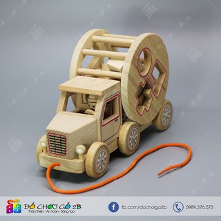Đồ chơi gỗ Xe gỗ thả hình thùng quay có dây kéo