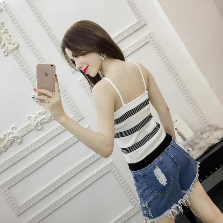 Hot!! Áo thun len dệt kim kẻ sọc 2 dây- hàng quảng châu