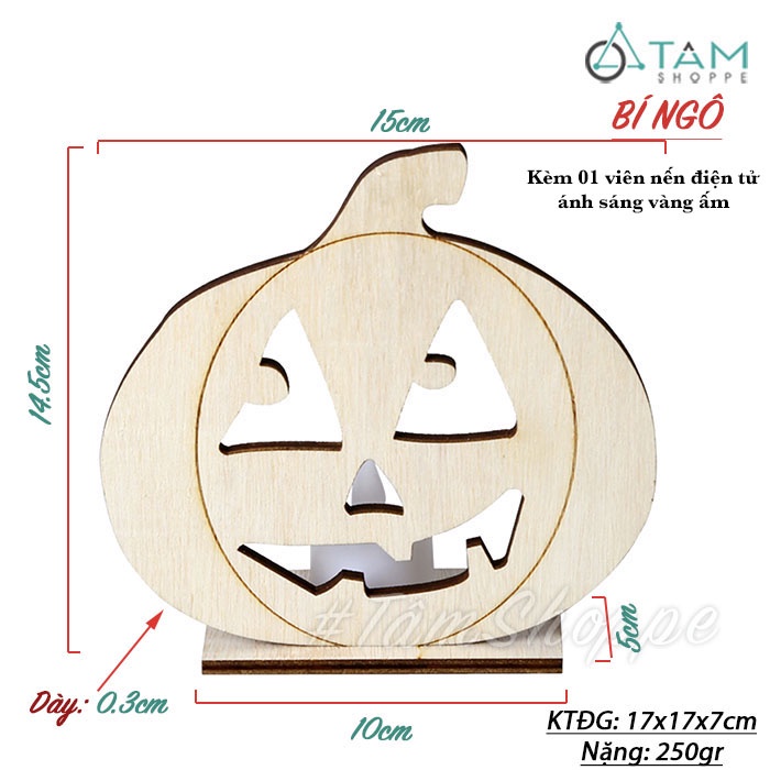 [NẾN ĐIỆN-LẮP RÁP-KÈM PIN]Set chân nến đế gỗ trang trí Halloween ván ép đơn giản H-CHN-20