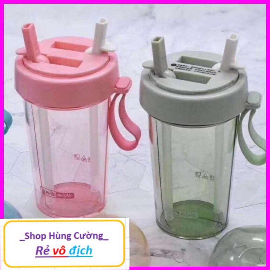 Bình nước di động 600ml chia 2 ngăn với hai ống hút dành cho cặp đôi
