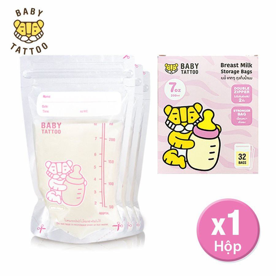 BABY TATTOO Túi Đựng Sữa Mẹ Tiệt Trùng, An Toàn Cho Sức Khỏe Bé, Hộp 30 Túi, Dung Tích 200ml/ Túi