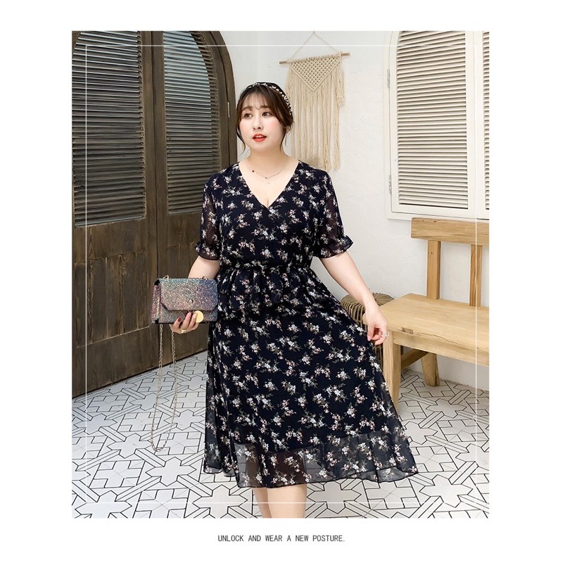 Đầm xoè big size dự tiệc cổ tim hoa tay ngắn size 65-90kg