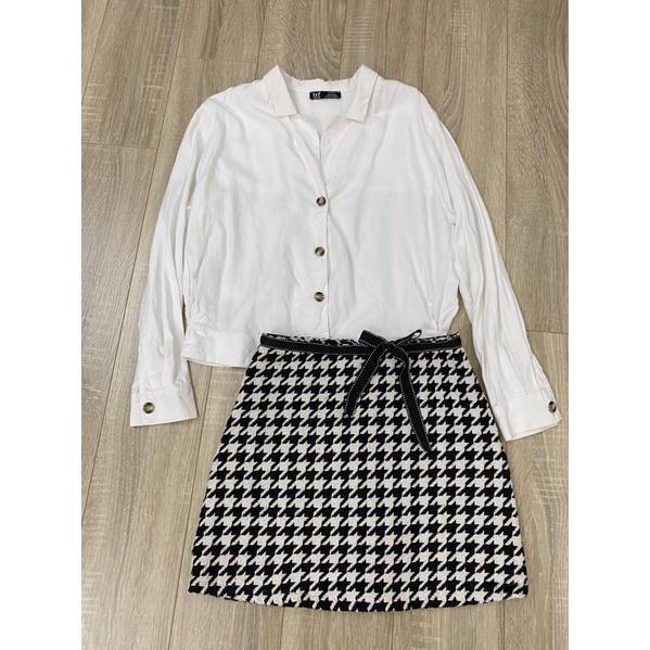 Set áo sơ mi Zara auth chân váy dạ