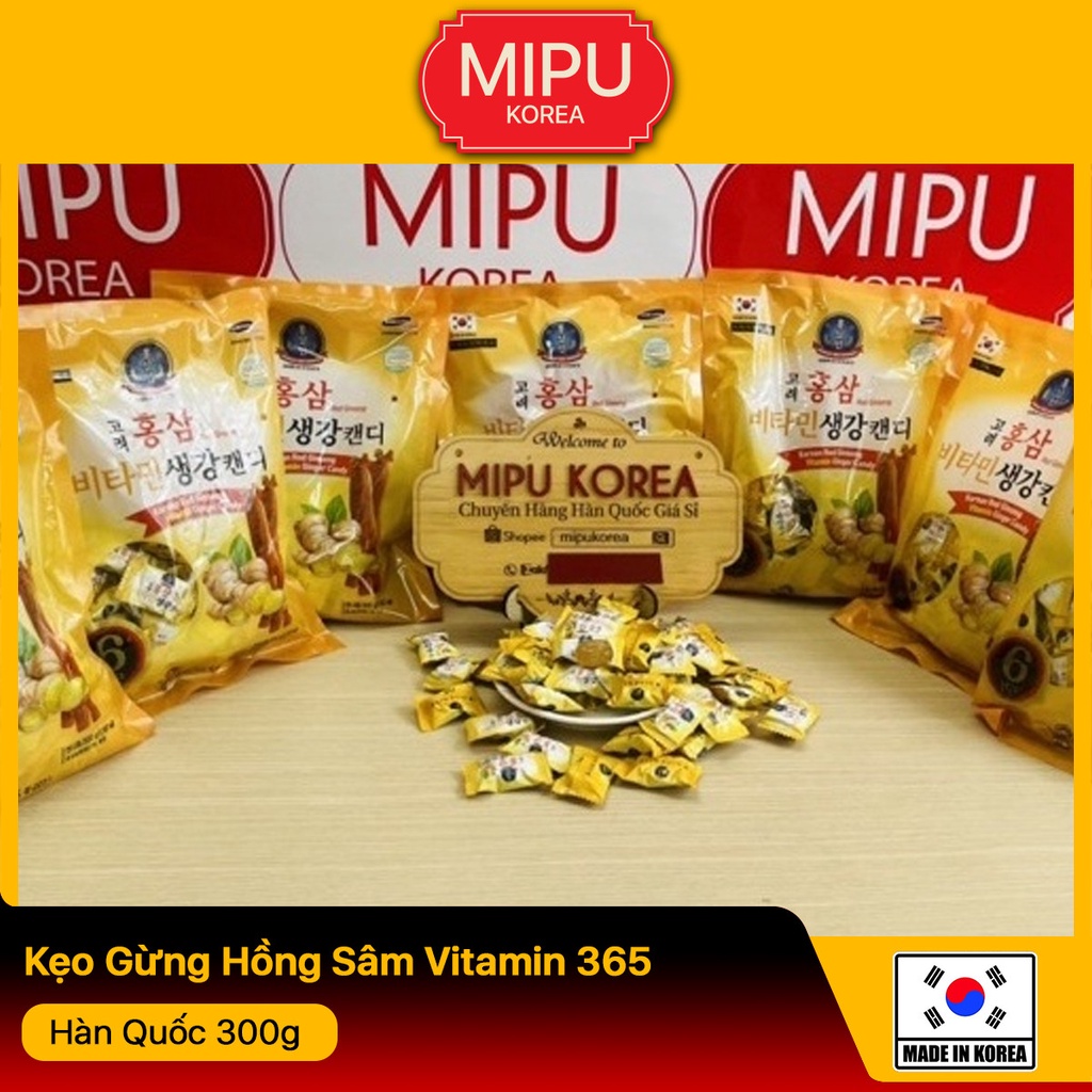 (Date 2/2024) Kẹo Gừng Hồng Sâm Vitamin 365 Hàn Quốc 300g