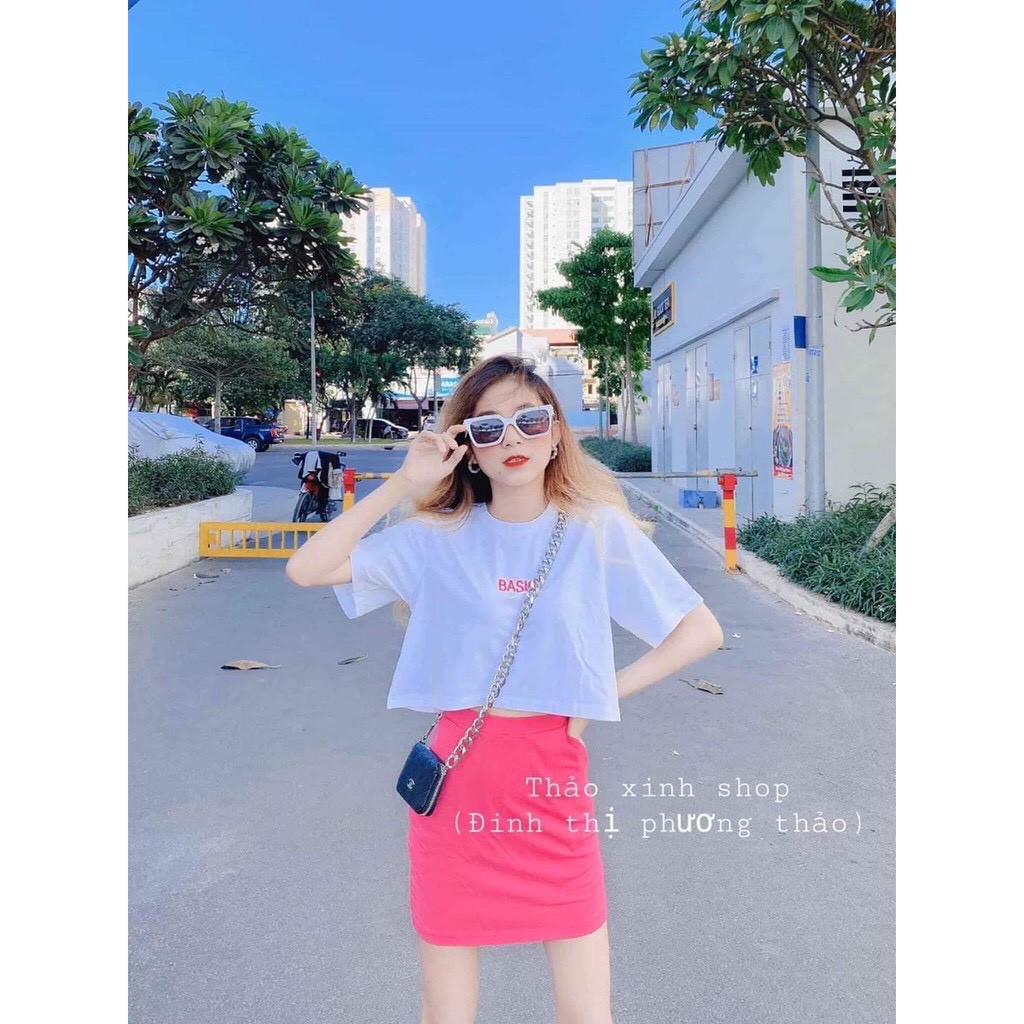 Sét áo croptop áo thun chân váy body midi sét bộ áo thun chân váy siêu xinh