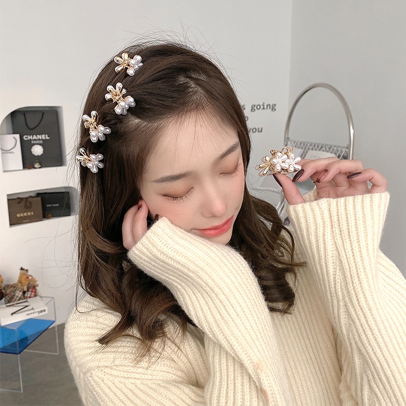 Kẹp tóc đính ngọc trai nhân tạo thiết kế đơn giản và tinh tế phong cách Hàn Quốc cho nữ