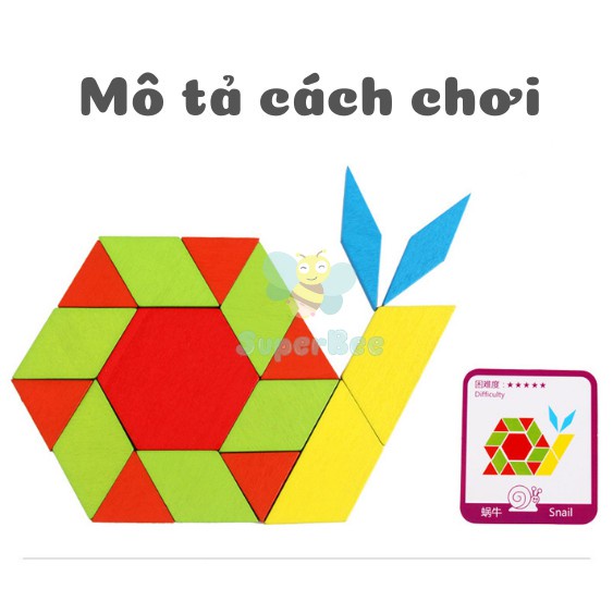 Bộ Ghép Hình Sáng Tạo Pattern Blocks 155 Chi Tiết SuperBee, Đồ Chơi Gỗ, Giáo Dục Tư Duy Cho Bé