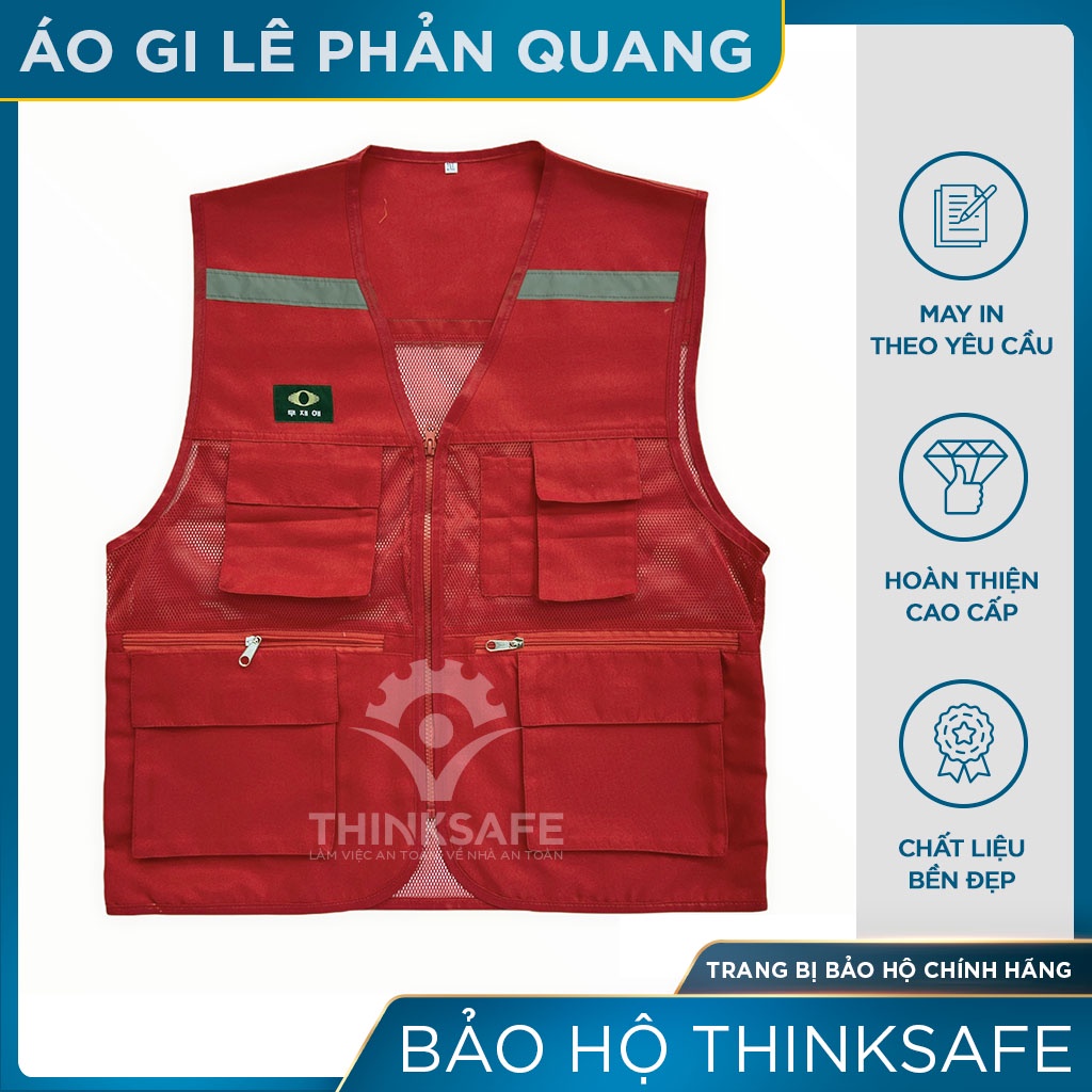Áo gile phản quang Hàn Quốc, áo lưới gi lê có phản quang siêu sáng thoáng mát, mỏng nhẹ, kỹ sư lao động - THINKSAFE