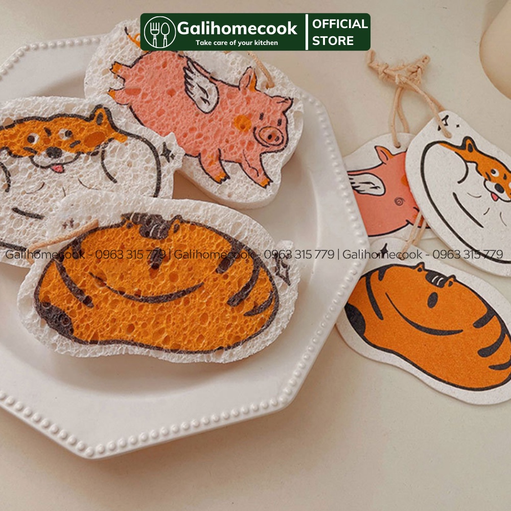 Miếng Mút Rửa Chén Bát, Xoong Nồi Đa Năng In Họa Tiết Động Vật Dễ Thương | Galihomecook