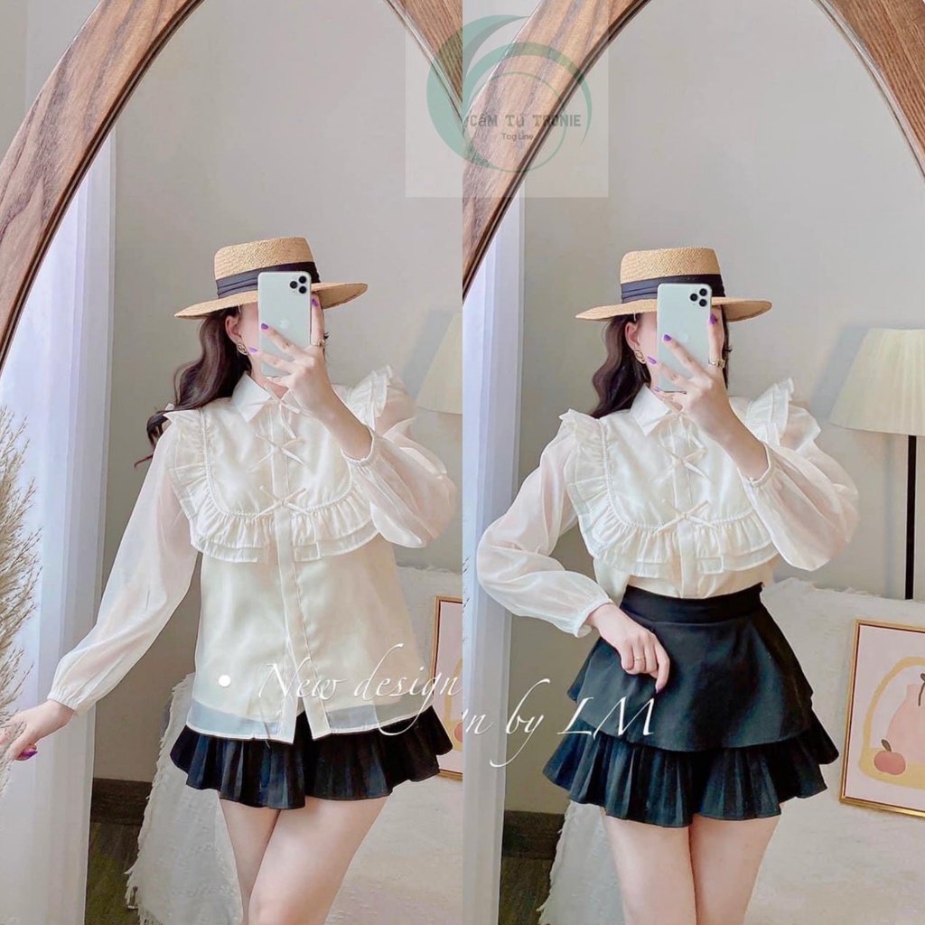 Áo sơ mi nữ form rộng kiểu hàn tay phồng màu trắng tiểu thư dài tay - Sơ mi nữ kiểu ren tay dài bigsize đi học công sở
