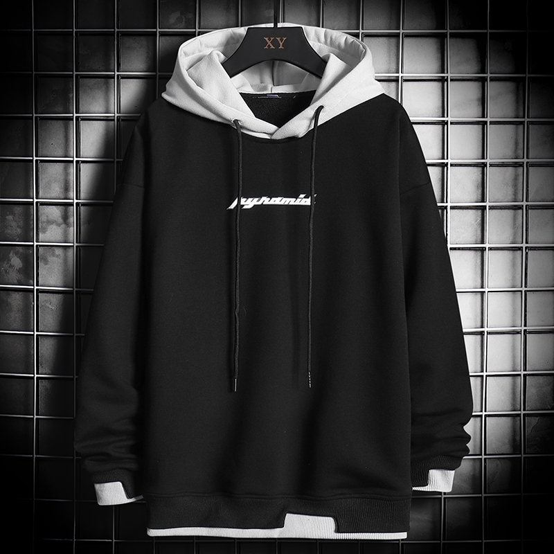 Áo hoodie sweater dạng ráp màu trơn thắt dây màu đen thời trang cho nam