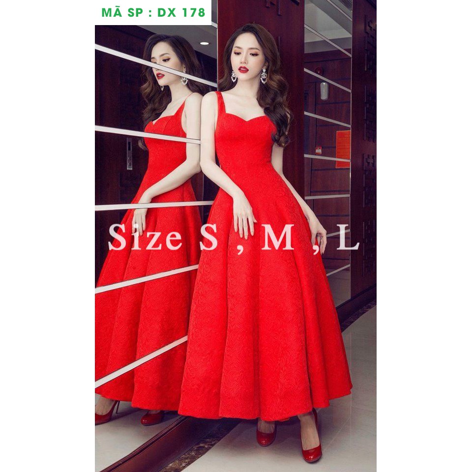 Đầm gấm xòe kiểu hai dây cúp ngực sang trọng thoitranghd