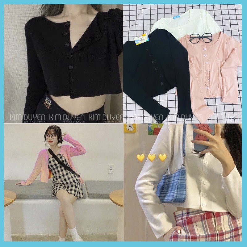 Áo Croptop Tay Dài Nữ - Thun Gân Co Dãn Tốt, Phong Cách Ulzzang