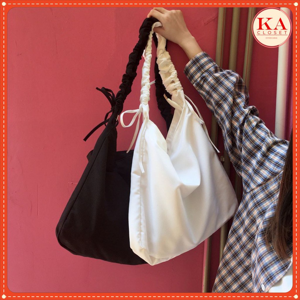 Túi xoắn dây KA Closet, Túi đeo chéo,tote đi học hàng Ulzzang, 2 màu Đen Trắng vải Kaki mềm, dây rút điều chỉnh