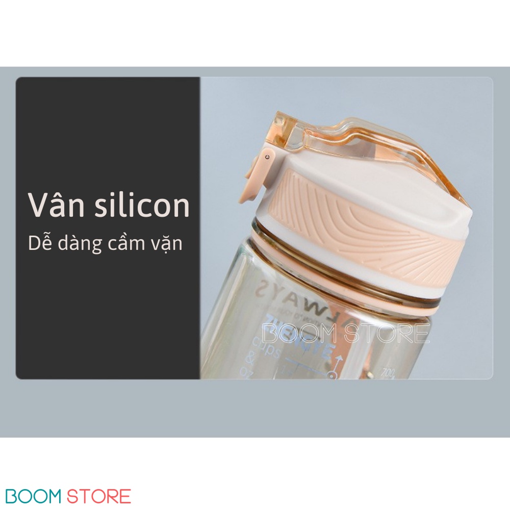 Bình nước cho bé đi học có ống hút có quai đeo nắp bật chia vạch cute 800ml cao cấp Boom Store BN03