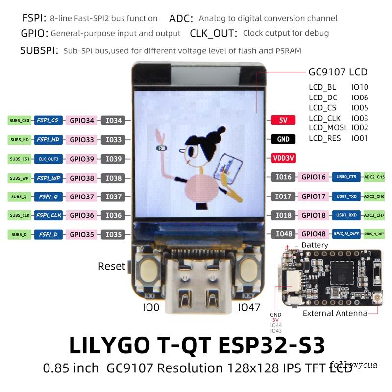 Bảng Mạch Điều Khiển Bluetooth Arduino 0.85 In LCD ESP32-S3 WiFi Cho Mô Đun TTGO T-Display (8MB)