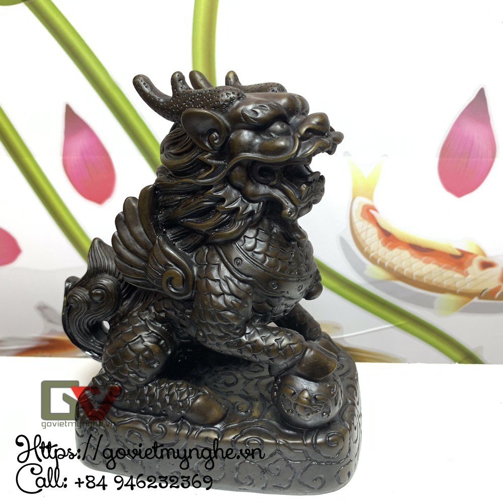 Cặp 2 tượng đá trang trí Tỳ hưu phong thủy - 2 sừng - Chiều cao 14cm - Màu Nâu Đen