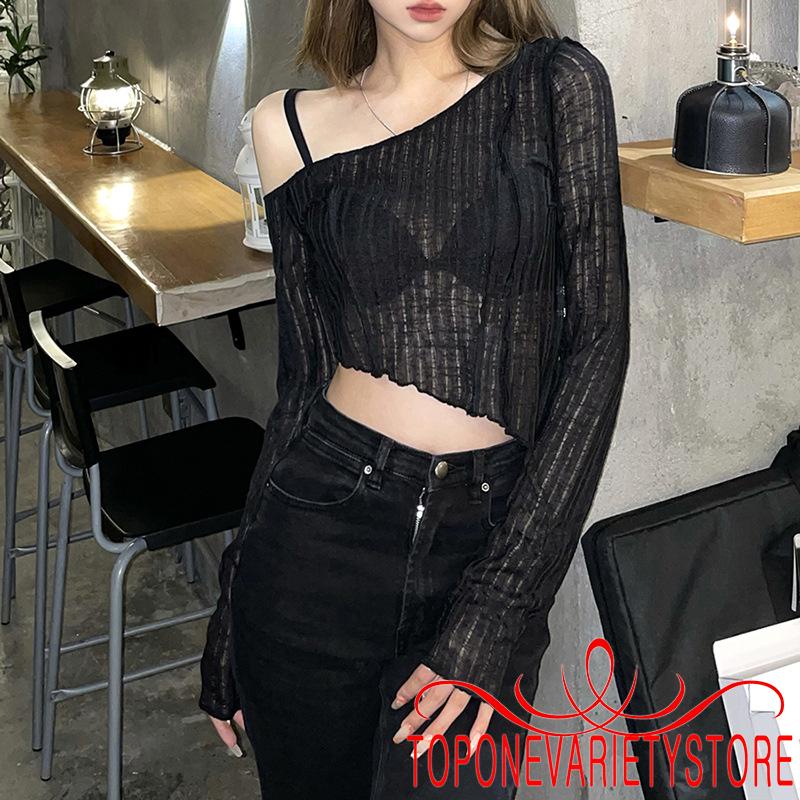 Áo thun dài tay trễ vai màu trơn thời trang quyến rũ cho nữ