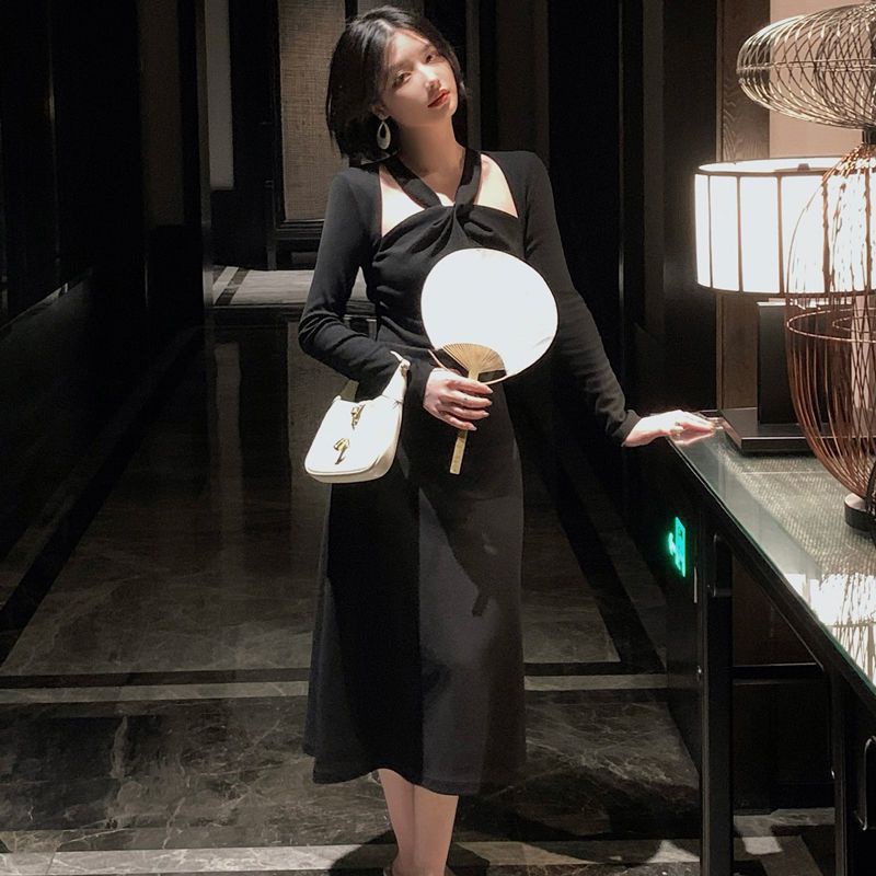 Đầm ôm dáng midi dài khoét vai ulzzang order