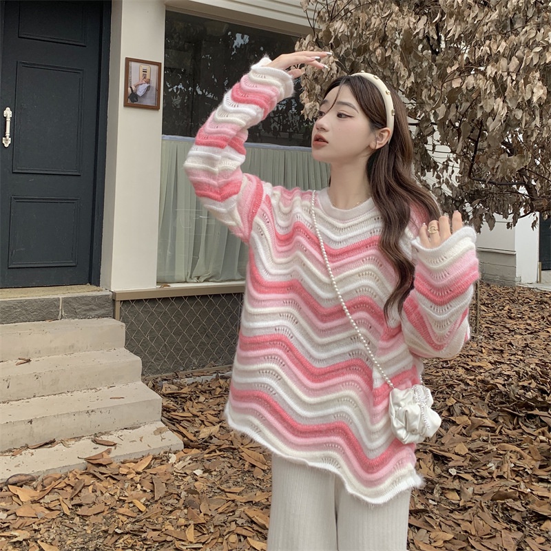 Áo sweater Dệt Kim Tay Dài Dáng Rộng Họa Tiết Xương Cá Thời Trang Thu Đông Hàng Mới 2022