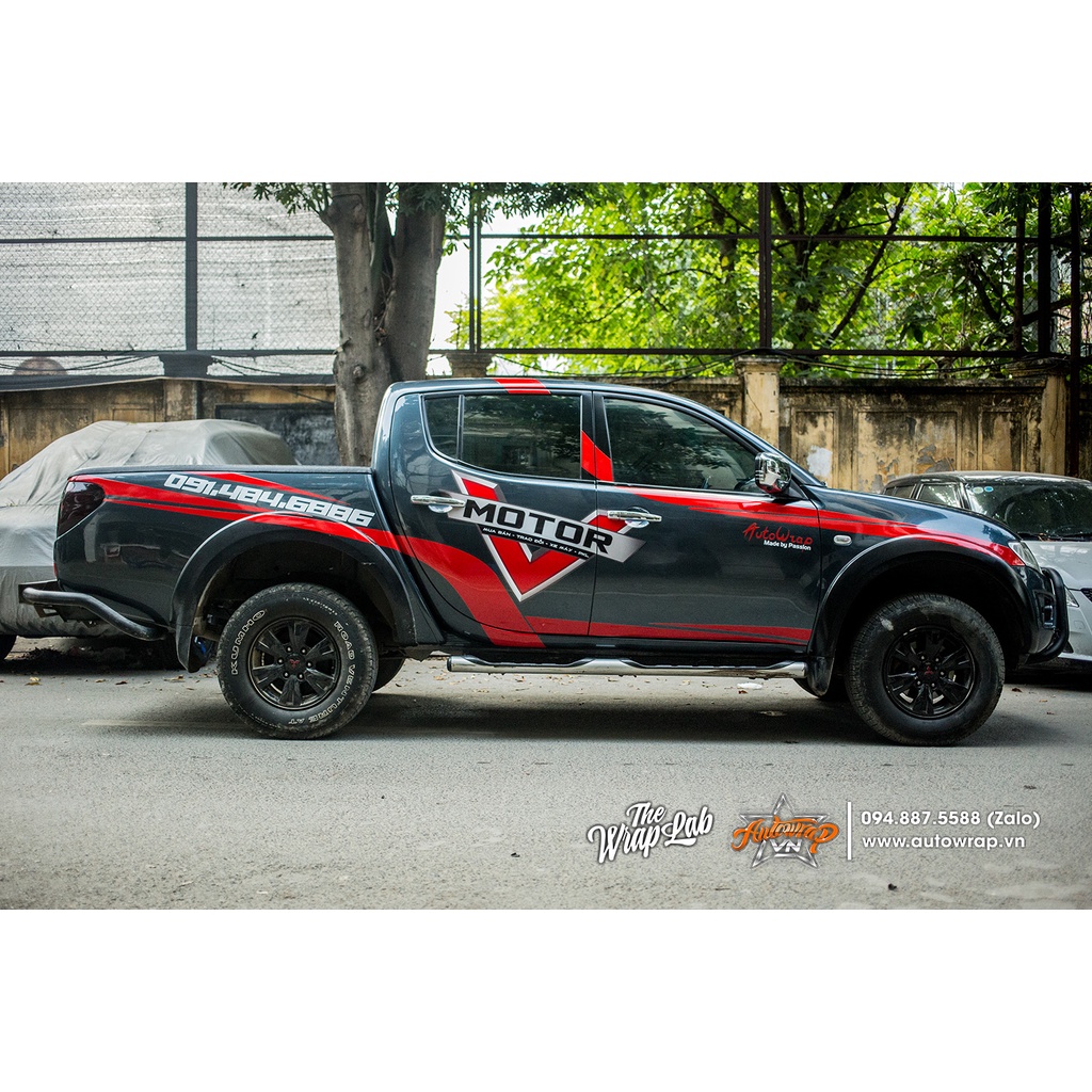 Tem họa tiết xe Triton V-Motor - Tem họa tiết ô tô Mitsubishi, tem dán sườn xe thể thao
