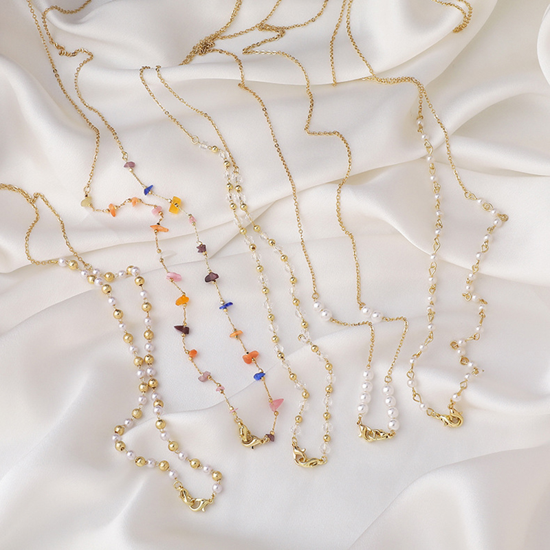 Dây chuỗi mạ vàng phối ngọc trai giả thanh lịch giữ mắt kính dành cho nữ