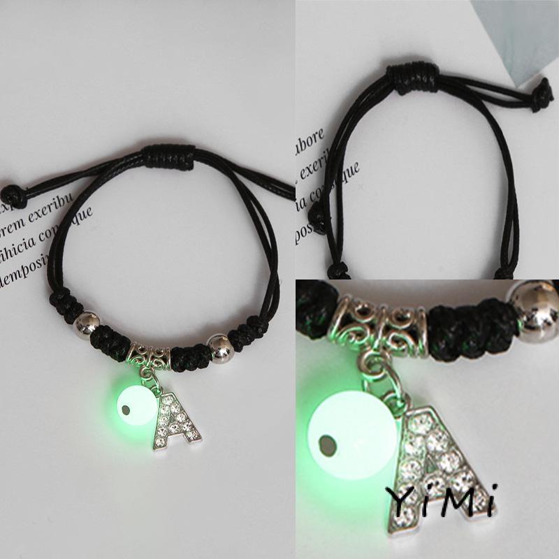 Vòng Tay Dây Bện Mặt 26 Chữ Cái Tiếng Anh Phát Sáng Thời Trang Cho Cặp Đôi