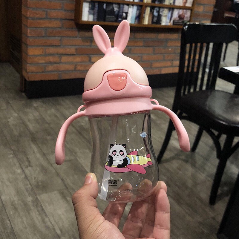 Bình Tập Uống Nước Cho Bé Có Dây Đeo 280ml Hình Tai Thỏ