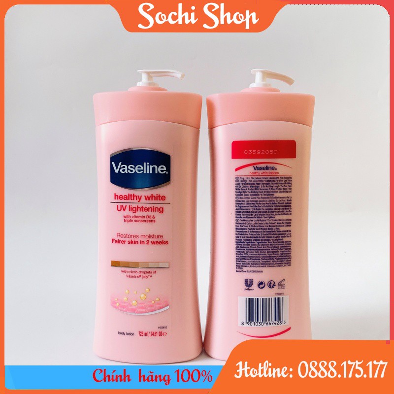 Sữa dưỡng thể dưỡng trắng da Vaseline 725ml