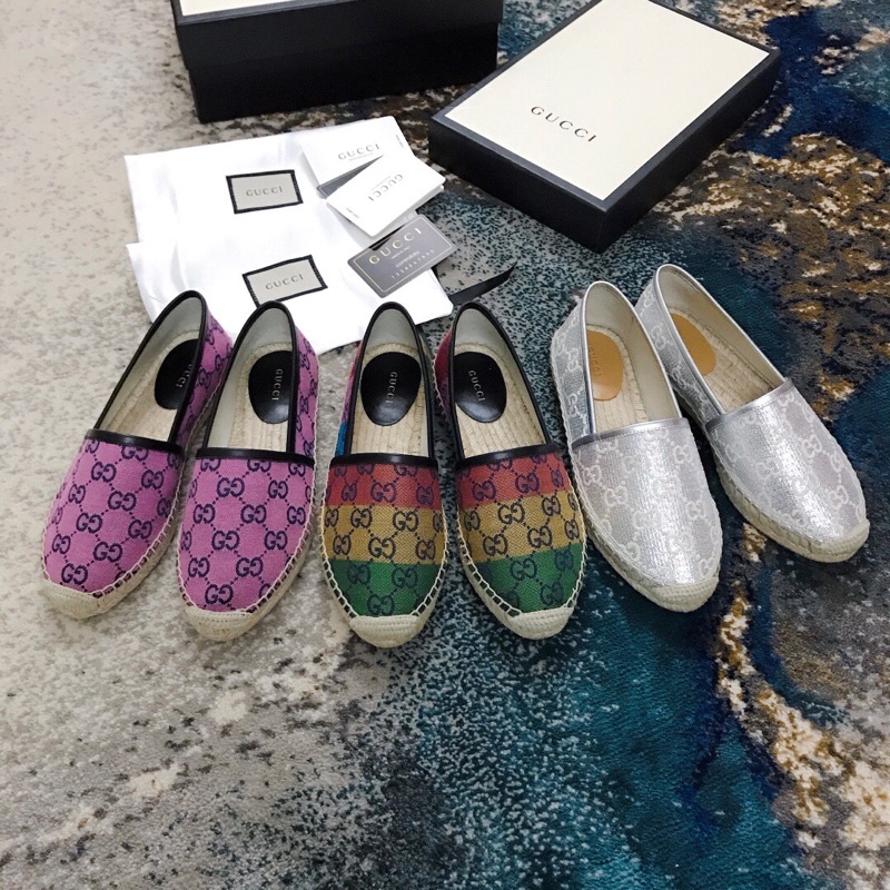 Giày lười nữ logo thương hiệu Gucci GG/GC cao cấp đế cói được làm thủ công tạo cảm giác thoải mái cho chân
