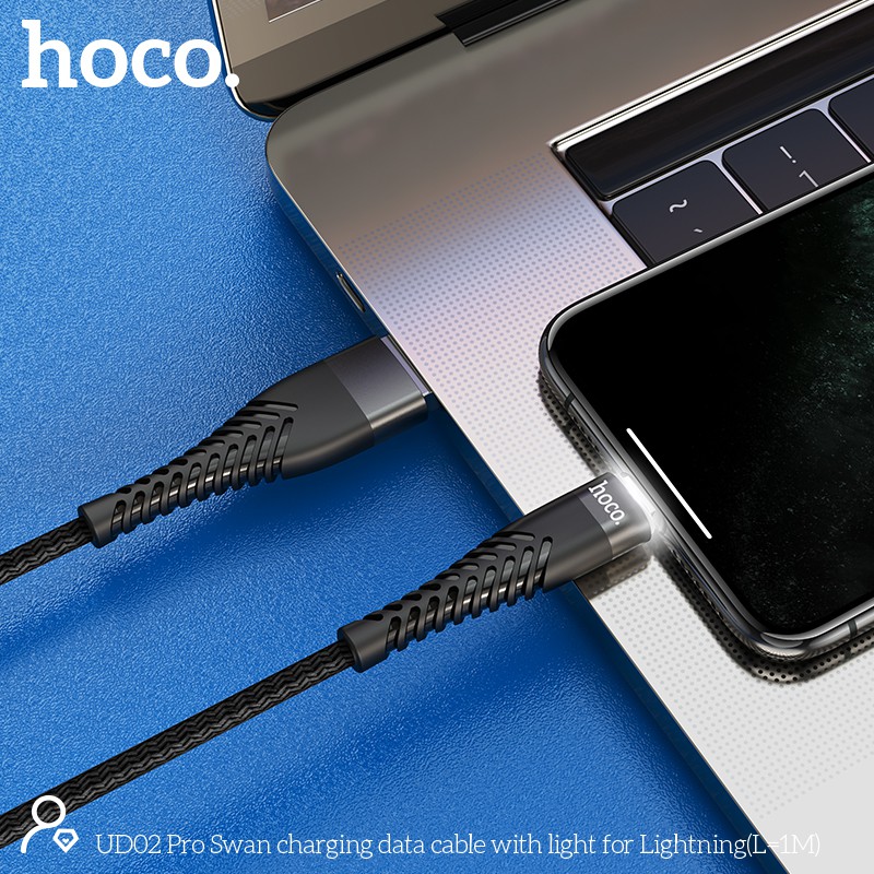 Cáp sạc nhanh Hoco UD02 Pro Lightning dài 1m, có đèn led -Dành cho thiết bị của Iphone, Ipad