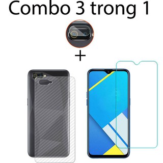 Combo cường lực dẻo Realme C2, 2 miếng dán camera và 2 miếng dán carbon mặt sau