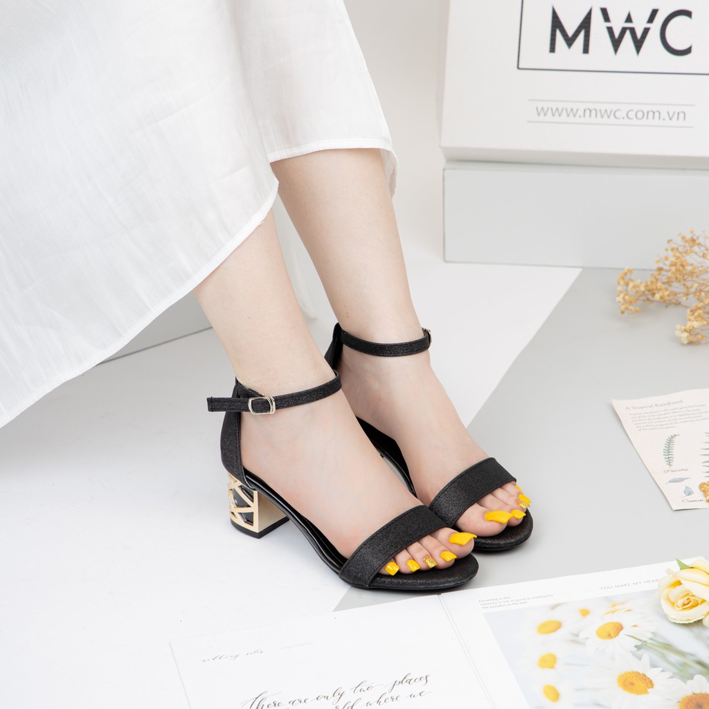 [Mã SKAMFS185M giảm 10% đơn 100K] Giày Sandal Cao Gót MWC Đế Vuông 5CM Lấp Lánh NUCG-4128