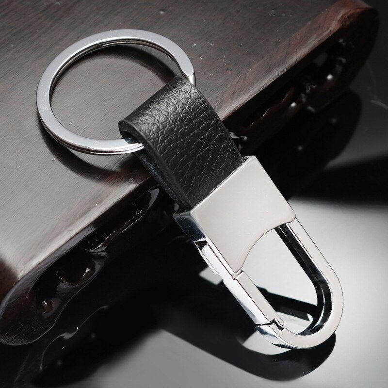 1 Móc khóa da màu đen phối inox đơn giản cho xe ô tô Ford Toyota honda nissan mazda benz BMW Lada HYUNDAI