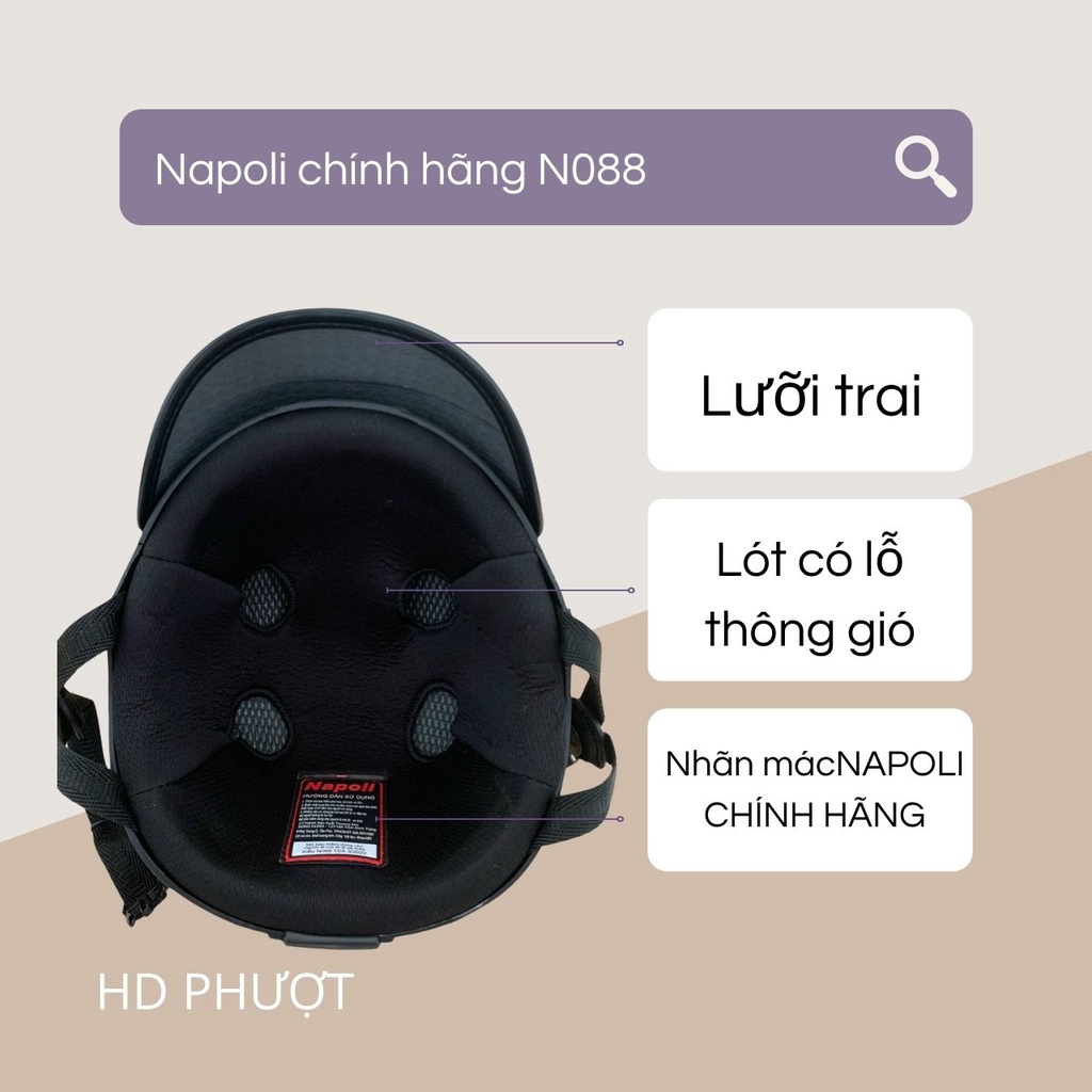Mũ bảo hiểm 1/2 đầu Napoli N088 new - Nón bảo hiểm nữa đầu lót đệm và lỗ thoáng khí, bảo hành 12 tháng