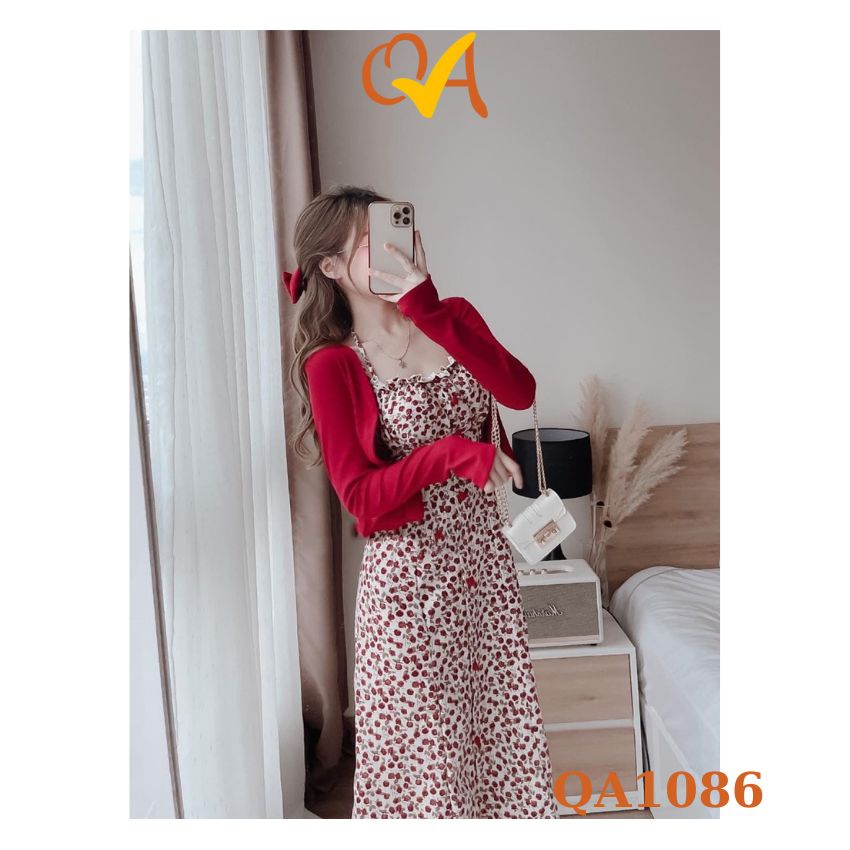 Set Váy đầm nữ phối với áo khoác len sang chảnh 3 màu dạo phố, công sở, dự tiệc Quocanh