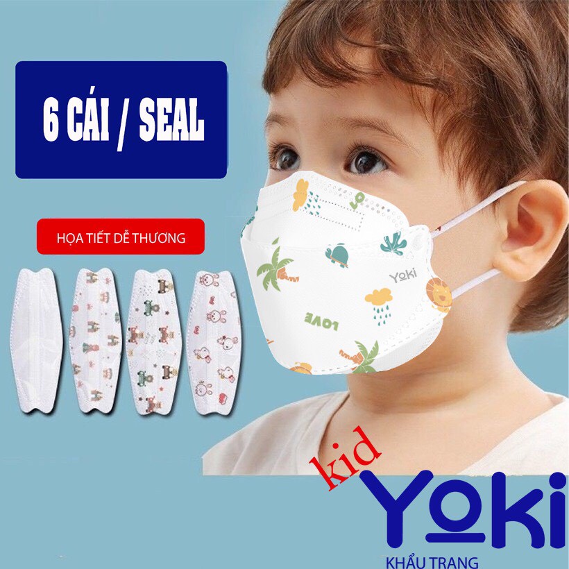 Túi 6 cái Khẩu trang Trẻ Em 4D Yoki 4 Lớp Hàng Công Ty