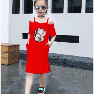 Đầm suông rớt vai hình meò thêu, lông mềm mịn cho bé gái từ 8-40kg. Chất cotton co giãn 4 chiều mềm mịn thấm hút mồ hôi.
