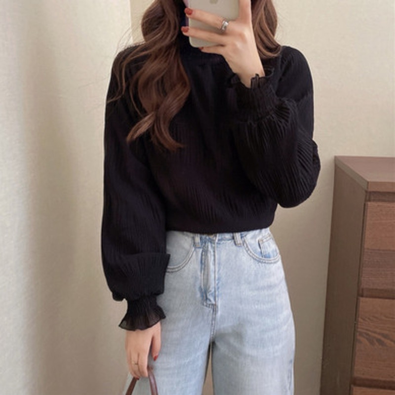 Áo Sơ Mi Nữ Tay Dài Cổ Cao Màu Sắc Thanh Lịch