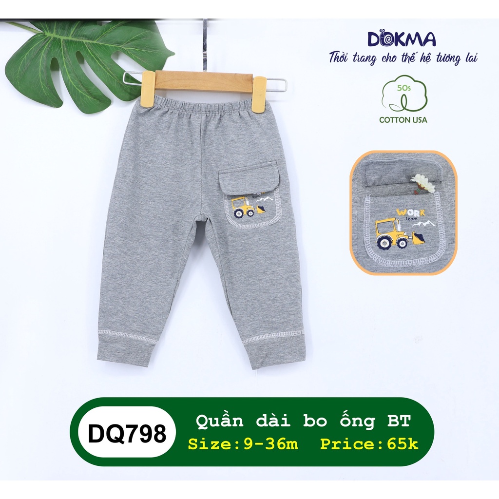 DQ798 Quần dài bo ống phối túi Dokma vải cotton mỏng cho bé trai (9-36M)