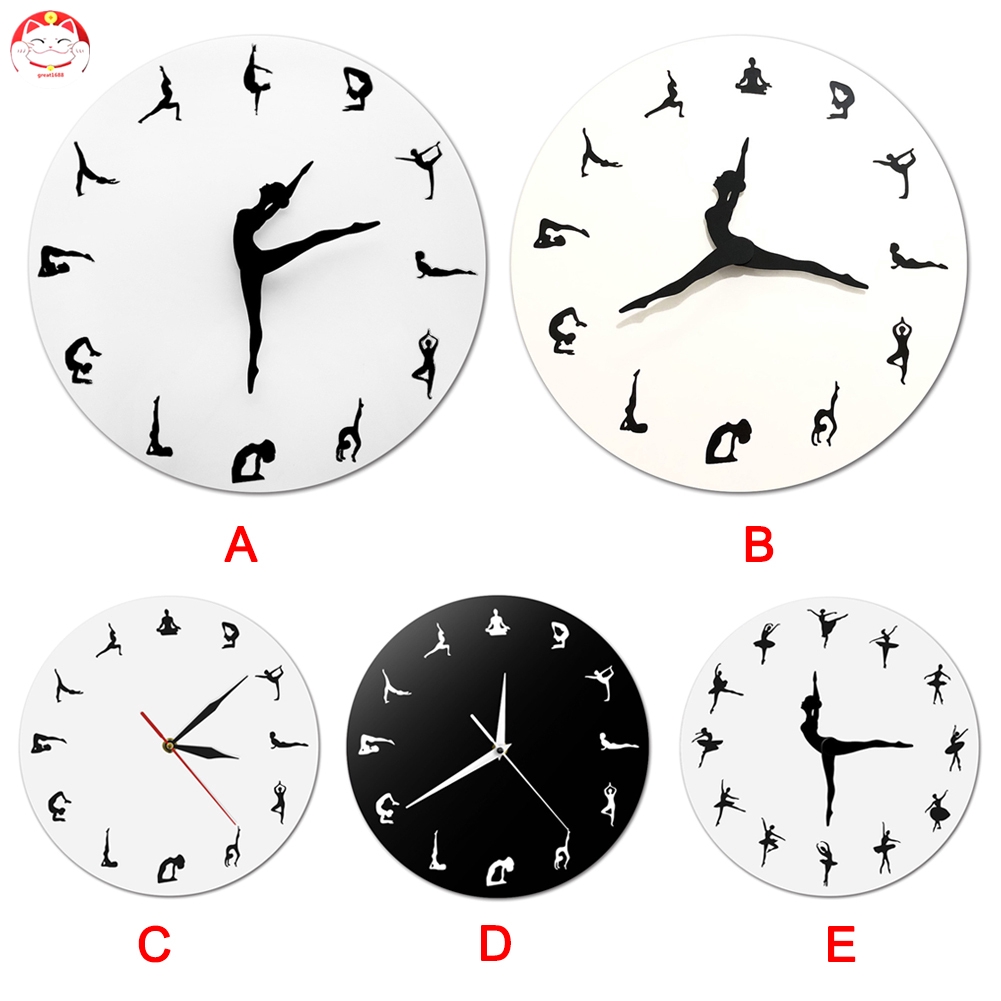 ✂GT⁂ Yoga Postures Wall Clock Fitness Flexible Girl Silent Modern Clock Home Office Decor