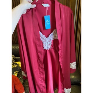 Shoplao váy ngủ lụa áo choàng ngủ sexy 2 dây nữ đẹp gợi cảm mia bra m27