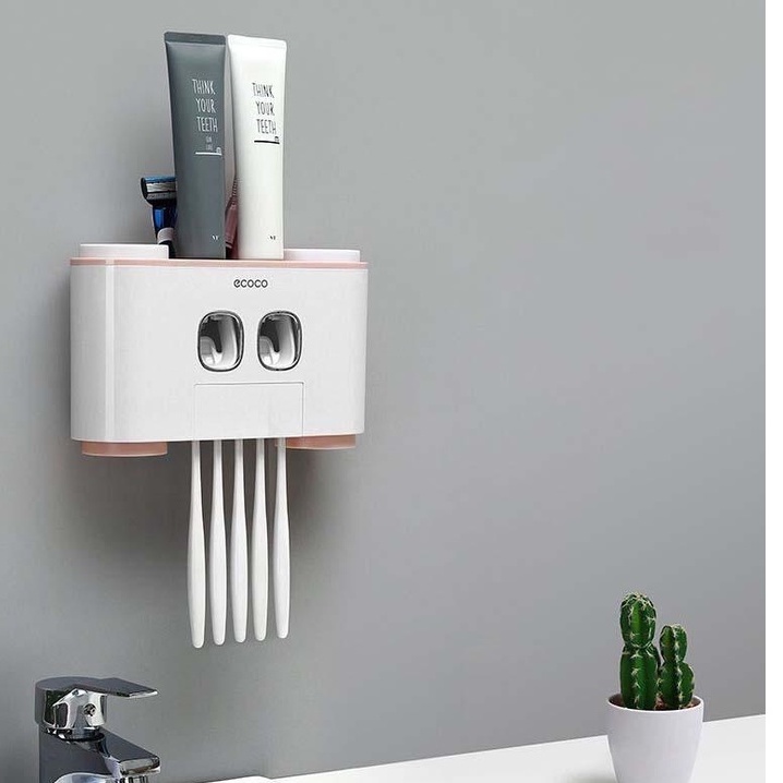 Kệ đựng bàn chải đánh răng kèm bộ nhả kem đánh răng cao cấp ECOCO kèm 2 cốc