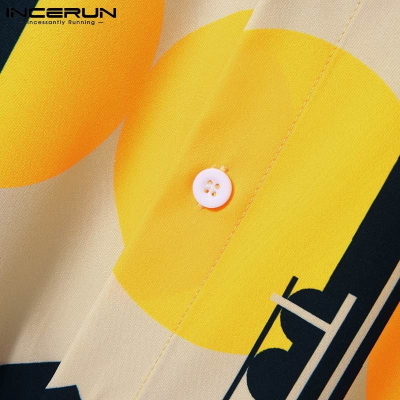 Áo sơ mi INCERUN tay ngắn dáng rộng cài nút in họa tiết hoa thiết kế trẻ trung cho nam