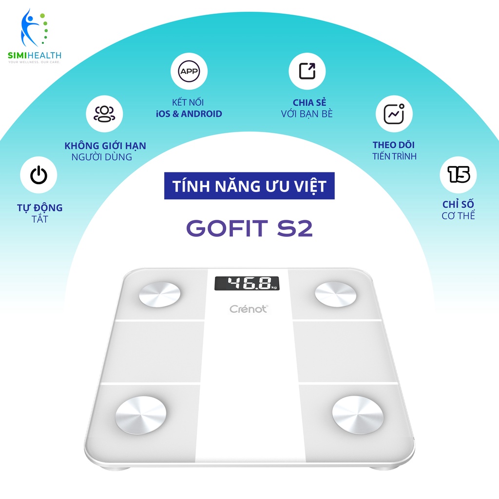 Cân Sức Khoẻ Điện Tử Thông Minh 15 Chỉ Số Crenot Gofit S2 kết nối bluetooth đo phân tích mỡ béo cơ thể body fat scale