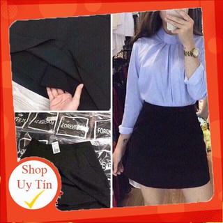 Chân Váy Ngắn Chữ A Có Quần Trong Dài Trên Gối, Màu Đen, Chất Liệu Vải Mềm Dày Dặn Phong Cách Hàn Quốc Siêu Xinh