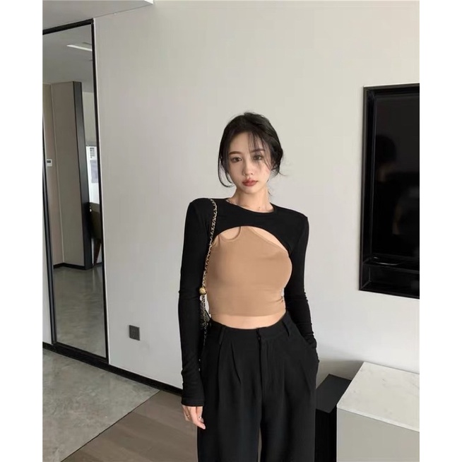 Áo croptop mix áo khoác len ôm body phong cách cá tính (kèm video+ảnh thật) | BigBuy360 - bigbuy360.vn